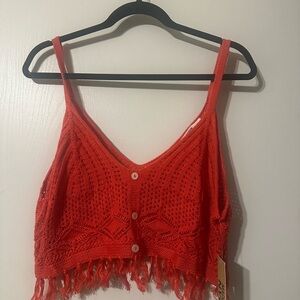 Vibrant Red Buttoned Crop Tank Top
